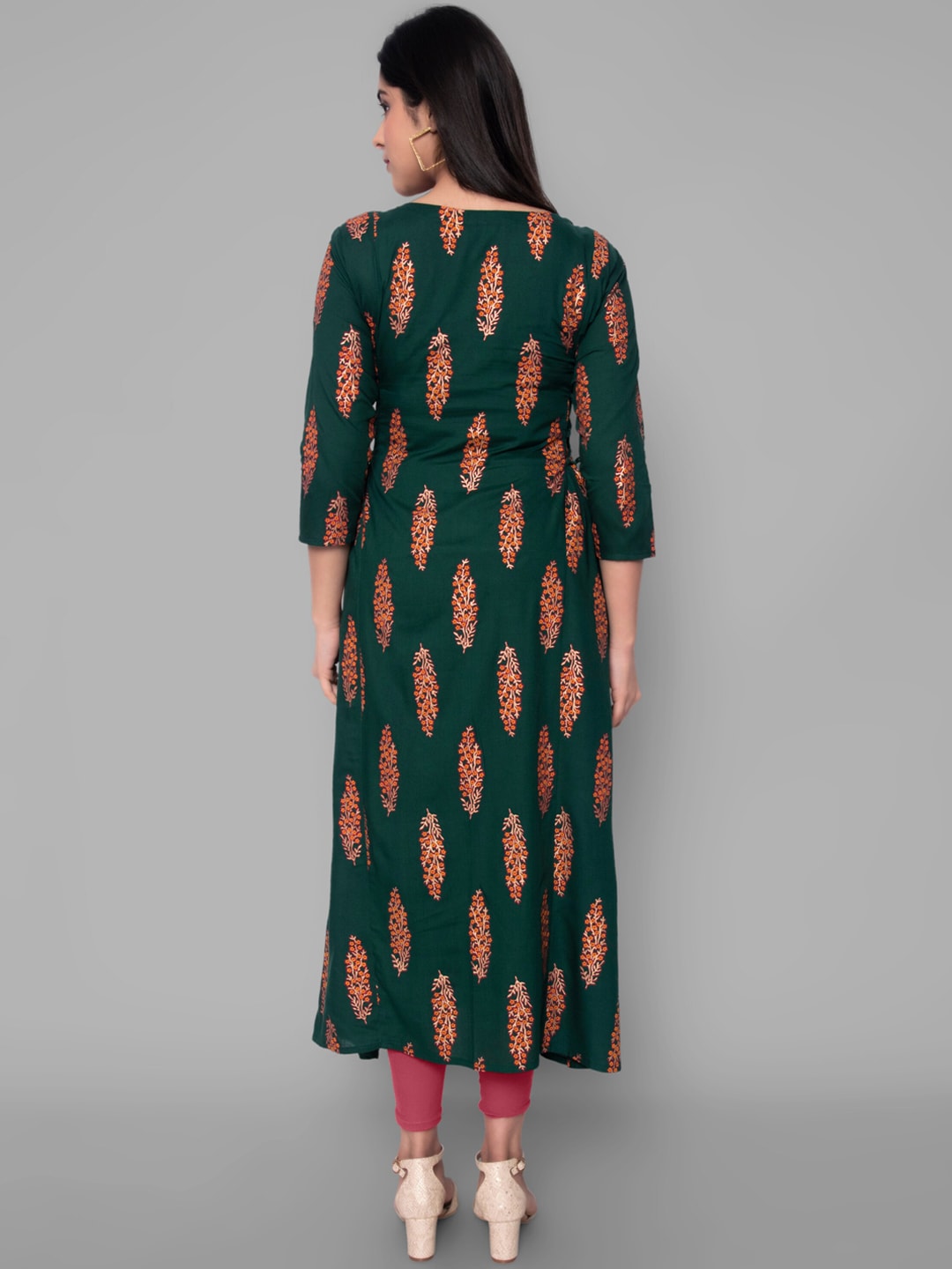 Kalini Women Green Ethnic Motifs Printed Flared Sleeves Handloom Kurta - Distacart