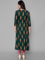 Thumbnail for Kalini Women Green Ethnic Motifs Printed Flared Sleeves Handloom Kurta - Distacart