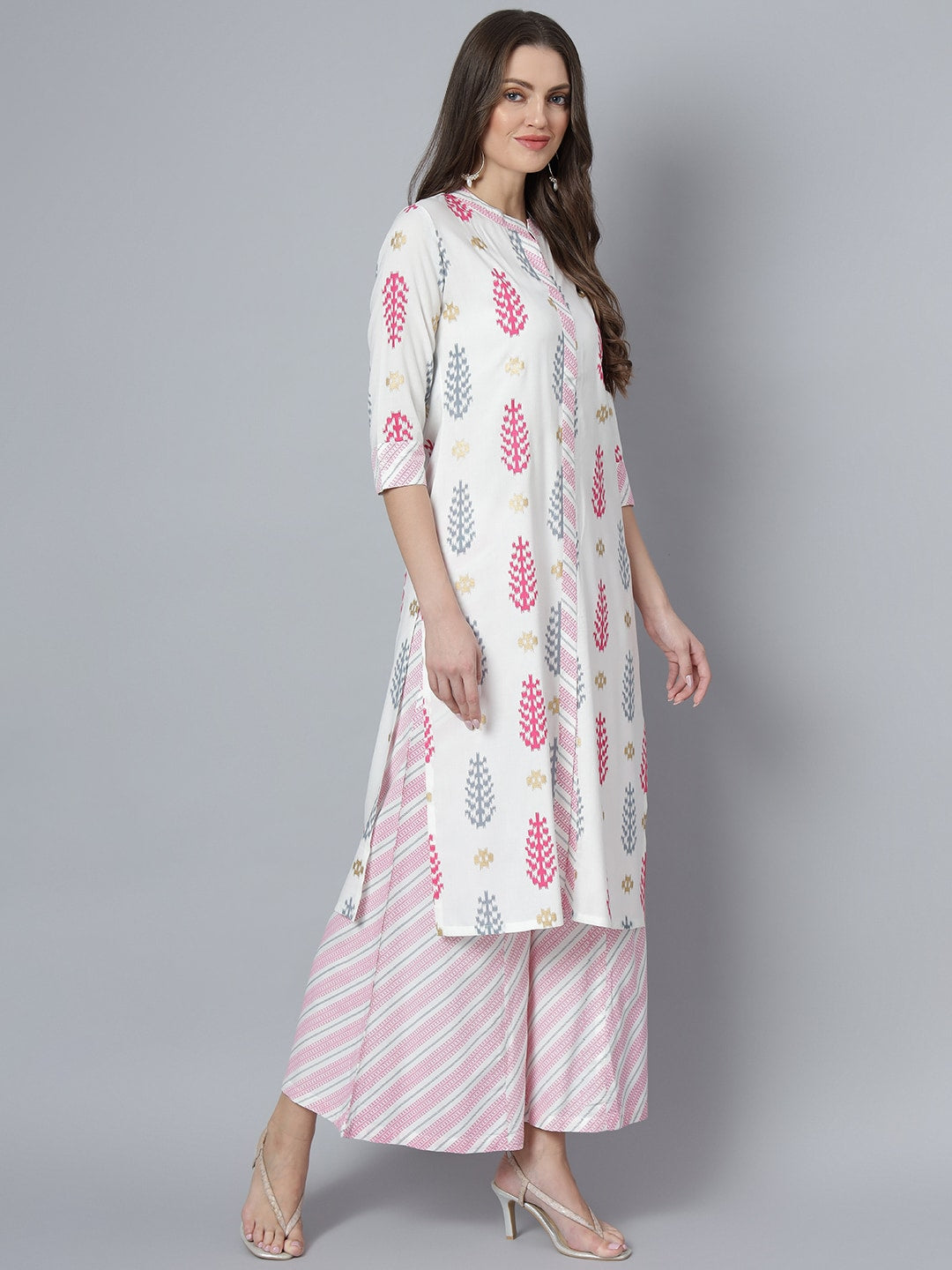 Khushal K Women Cream-Coloured Printed Kurta with Palazzos - Distacart