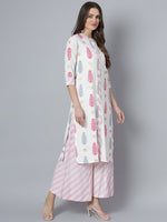 Thumbnail for Khushal K Women Cream-Coloured Printed Kurta with Palazzos - Distacart