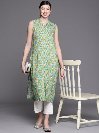 Biba Women Green Geometric Printed Kurta - Distacart
