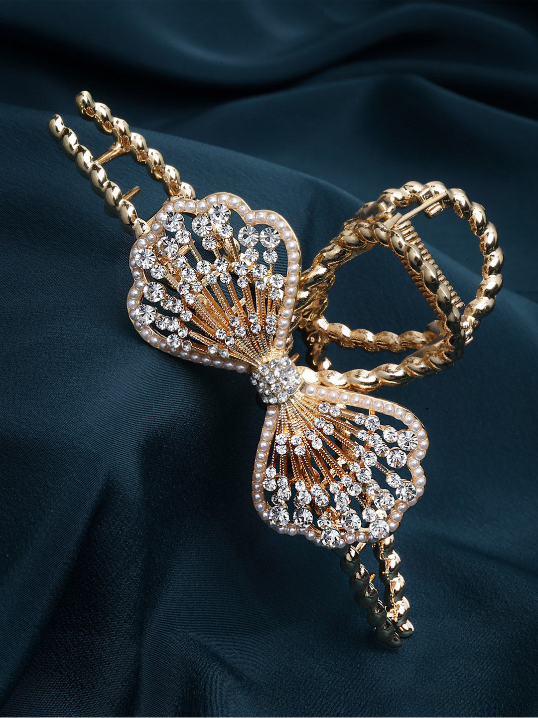 Panash Gold-Toned & White Embellished Claw Clip - Distacart