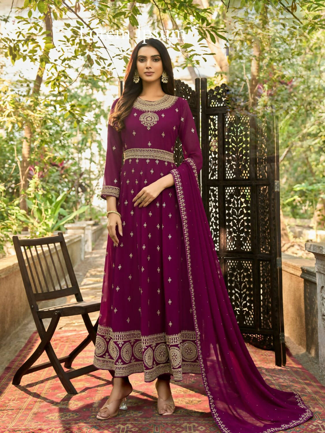 Wine Heavy Faux Georgette Anarkali Embroidered Kurta Set - Dhvani - Distacart