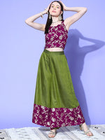 Thumbnail for InWeave Women's Wine Brocade Strappy Top W Olive Wine Brocade Palazzo Set - Distacart