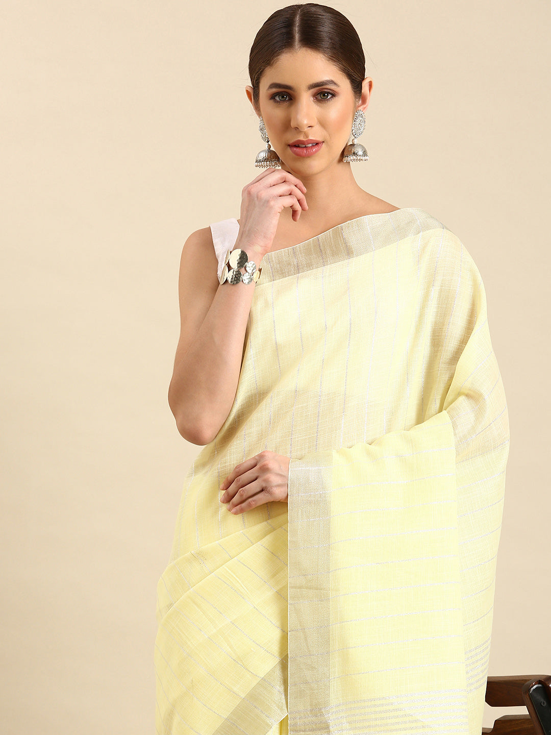 Kalini Woven Design Striped Zari Pure Linen Saree - Distacart