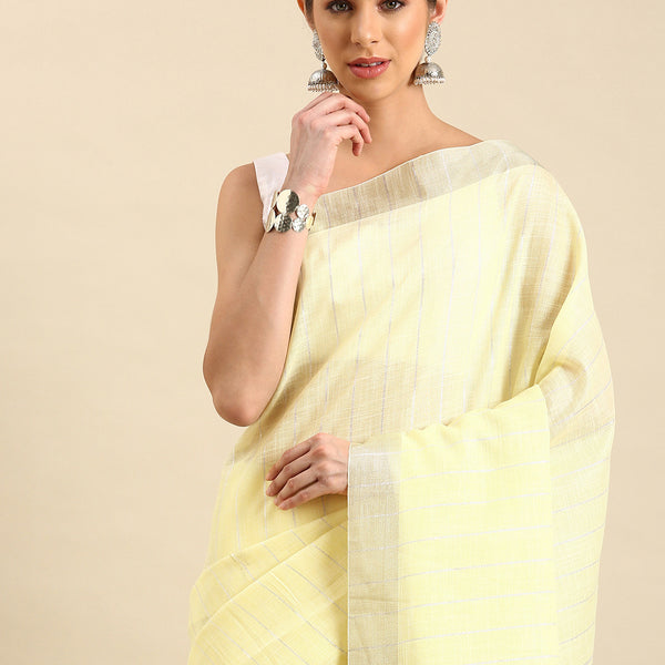 Kalini Woven Design Striped Zari Pure Linen Saree - Distacart