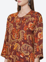 Thumbnail for Biba Women Brown Ethnic Motifs Printed Kurta with Trousers - Distacart