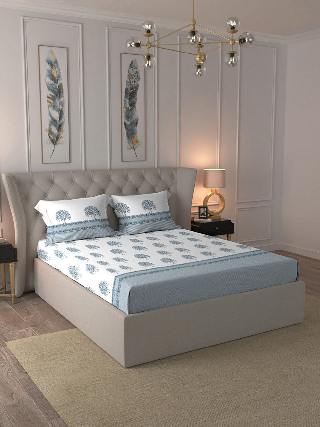 MYTRIDENT Road To Jaipur Purple Printed Cotton 210 TC King Bedsheet with 2 Pillow Covers - Distacart