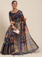 Thumbnail for Saree Mall Navy Blue Kalamkari Saree - Distacart