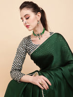 Thumbnail for Sangria Green Sequinned Satin Saree - Distacart