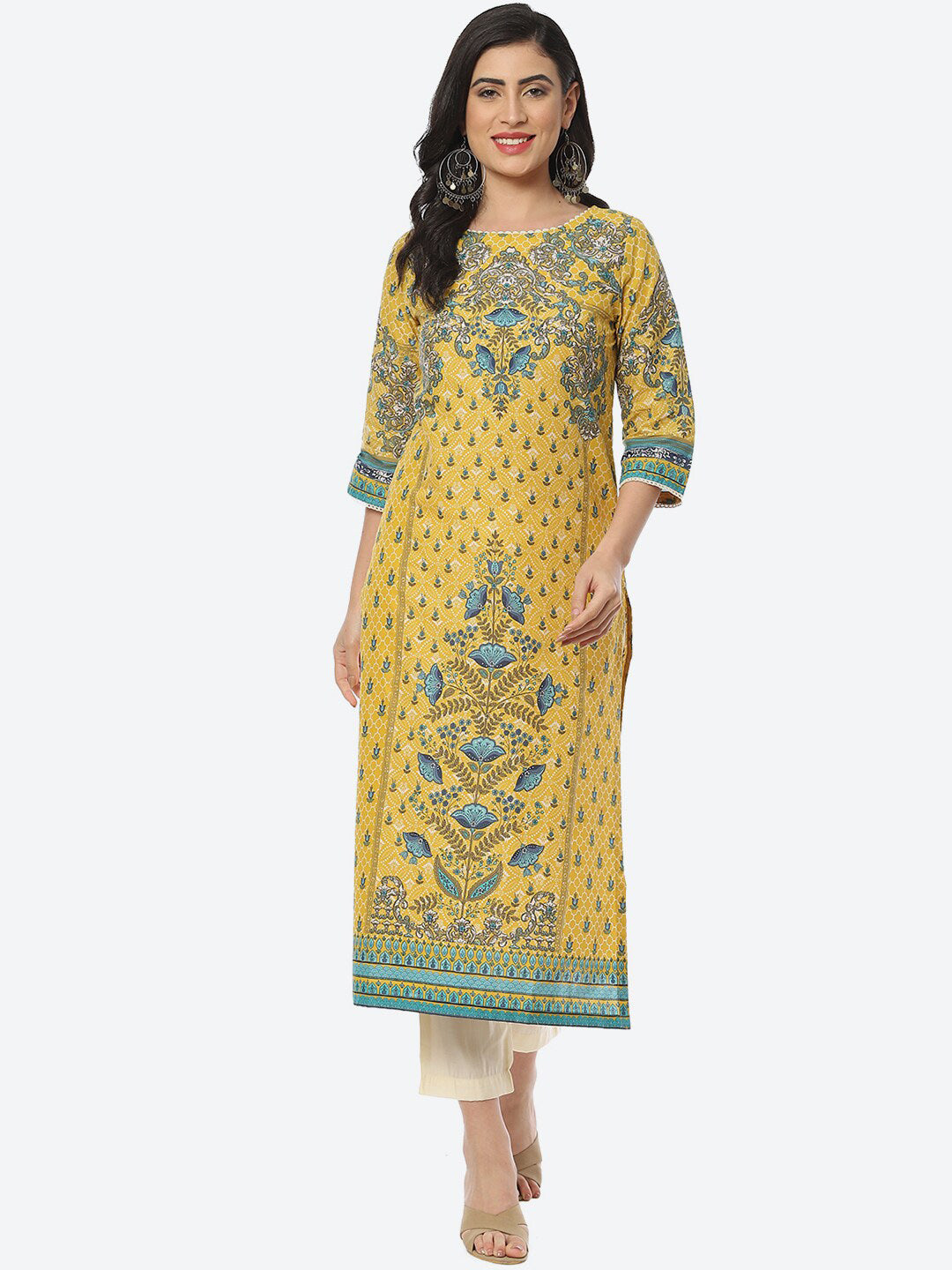 Biba Women Floral Printed Cotton Kurta - Distacart