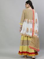 Thumbnail for Ishin Women Mustard Yellow & Grey Printed Kurti with Skirt & Dupatta - Distacart