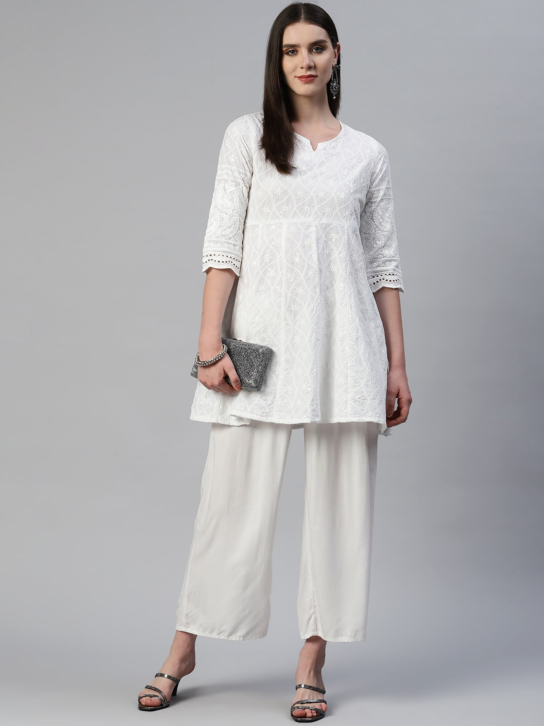 Kalini Floral Embroidered Chikankari Cotton Kurta - Distacart
