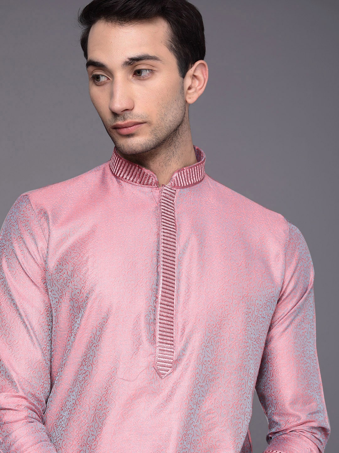Manyavar Men Peach-Coloured Ethnic Motifs Regular Kurta with Pyjamas - Distacart