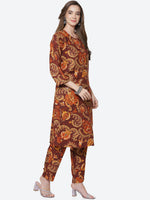 Thumbnail for Biba Women Brown Paisley Printed Kurti with Trousers - Distacart