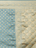 Thumbnail for Mitera Grey & Turquoise Blue Silk Blend Woven Design Kanjeevaram Saree - Distacart