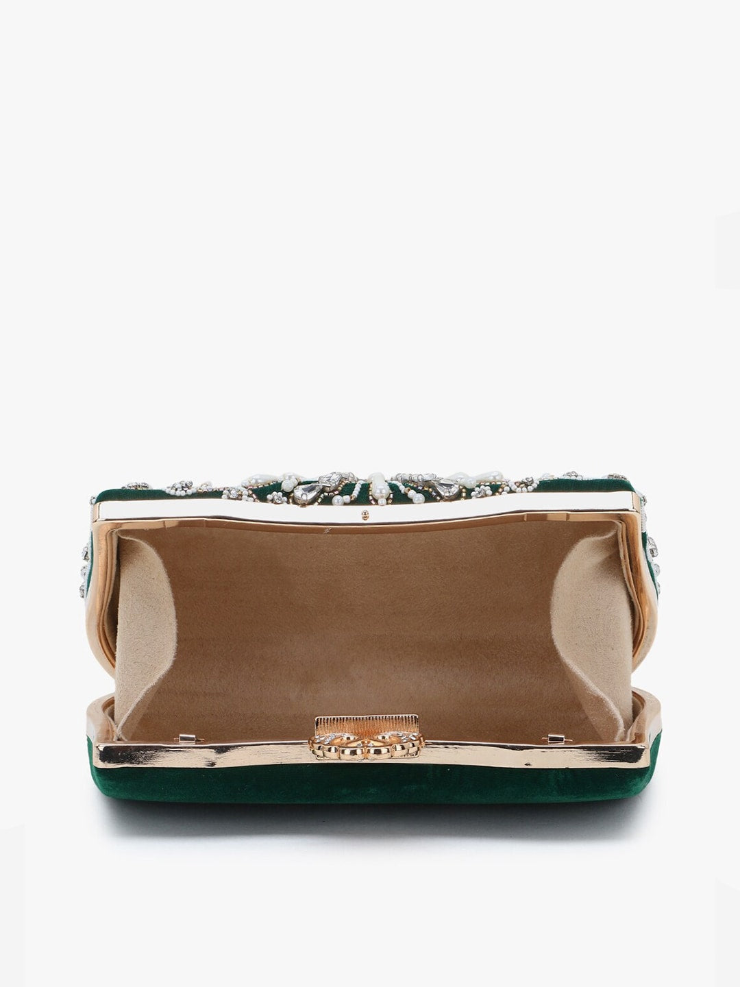 Anekaant Green & White Embellished Velvet Box Clutch - Distacart