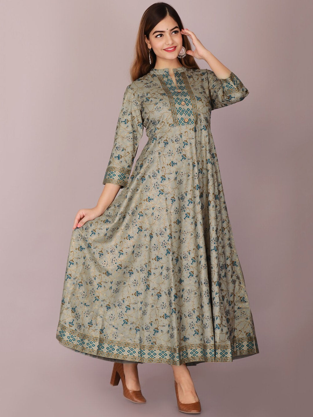Kalini Women Grey Ethnic Motifs Printed Anarkali Kurta - Distacart