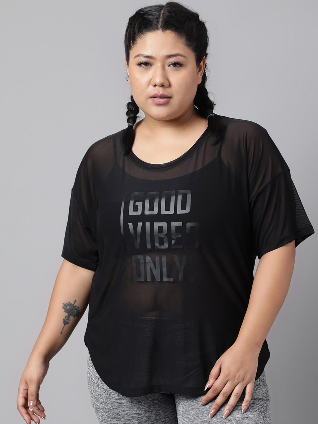 MKH Plus Size Typography Printed Drop-Shoulder Sleeves Dri-FIT Relaxed Fit Sports T-shirt - Distacart