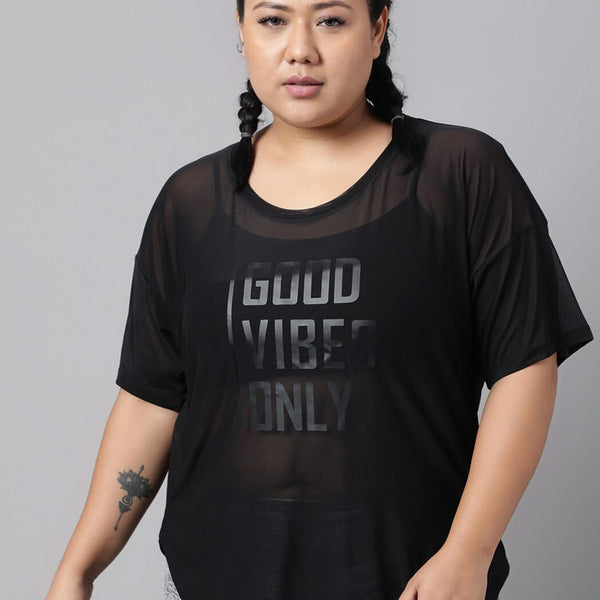 MKH Plus Size Typography Printed Drop-Shoulder Sleeves Dri-FIT Relaxed Fit Sports T-shirt - Distacart