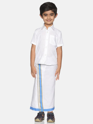 Sethukrishna White Pure Cotton Solid Shirt and Veshti Set - Distacart