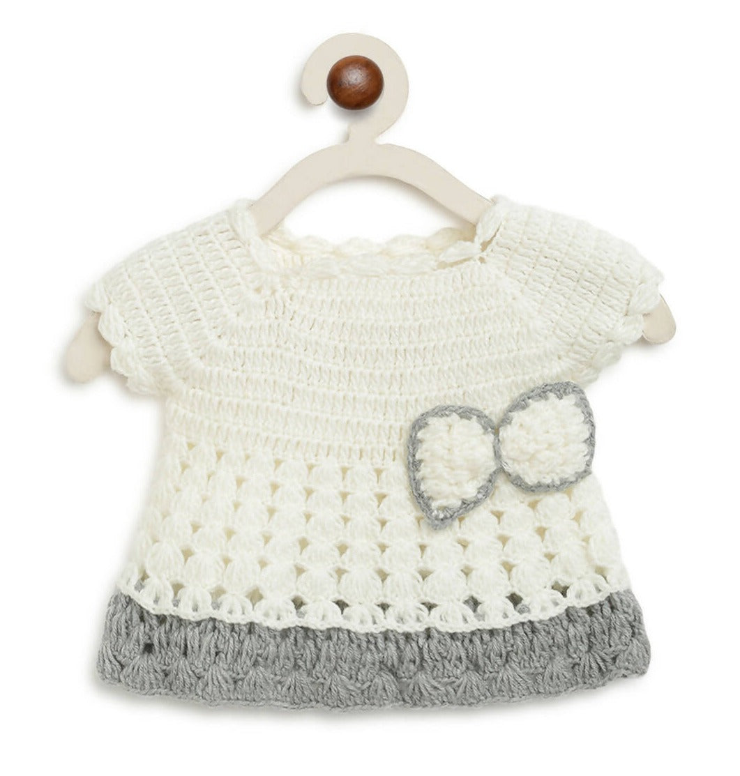 ChutPut Hand knitted Crochet Wool Dress - White - Distacart