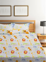 Thumbnail for Home Sizzler White & Orange Cartoon Characters 210 TC Bedsheet with Pillow Covers - Distacart