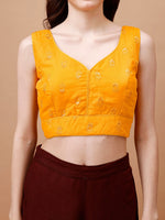 Thumbnail for Tikhi Imli Ethnic Motifs Embroidered Sequinned Sleeveless Dupion Saree Blouse - Distacart