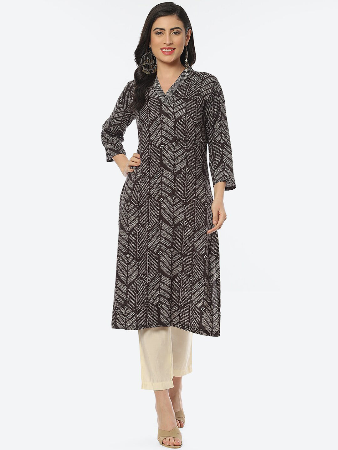 Biba Women Geometric Printed V-Neck Kurta - Distacart