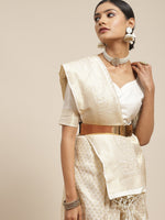 Thumbnail for Saree Mall Cream-Coloured Zari Silk Blend Kanjeevaram Sarees - Distacart