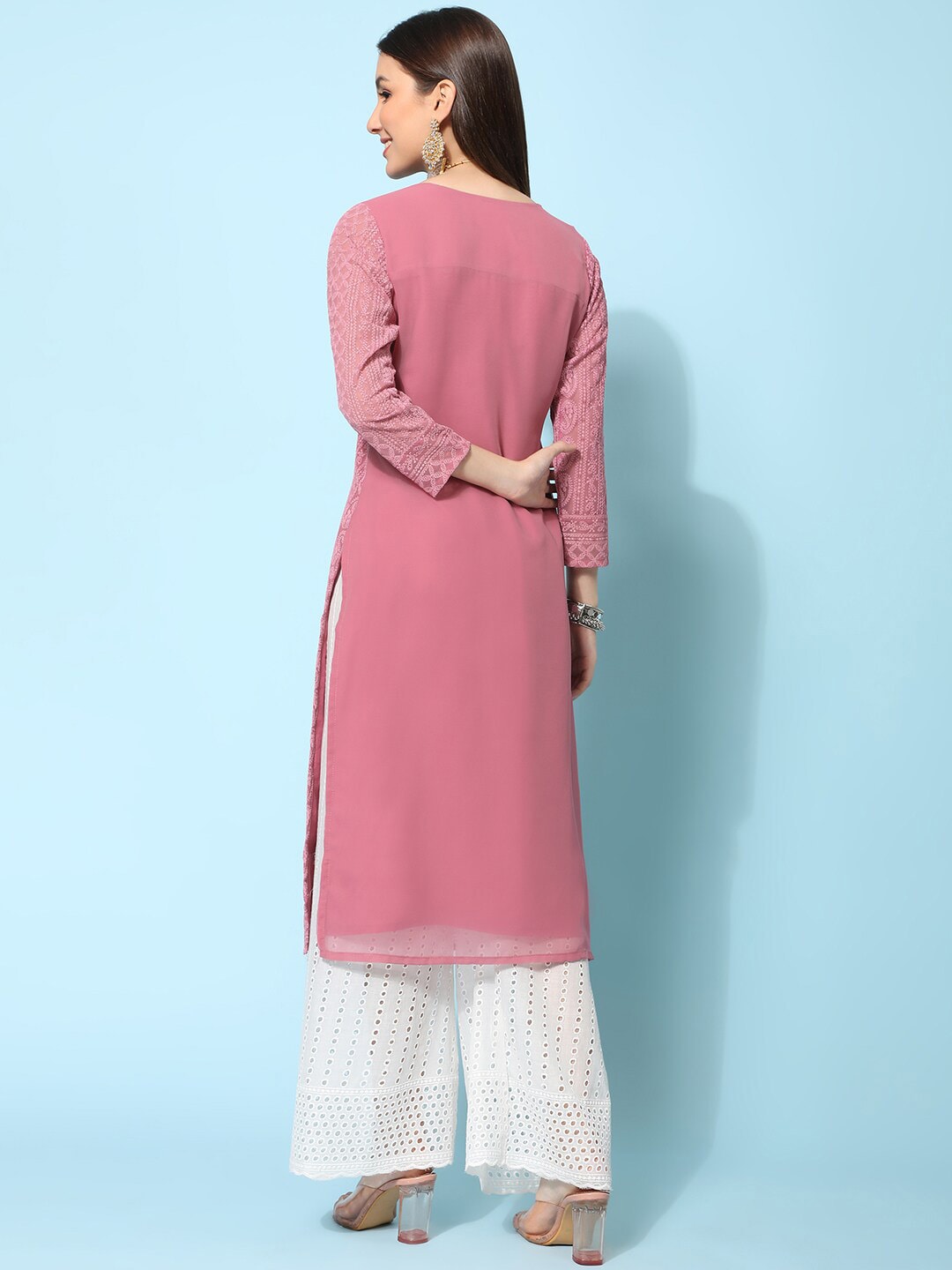 Kalini Ethnic Motifs Embroidered Chikankari Georgette Kurta - Distacart