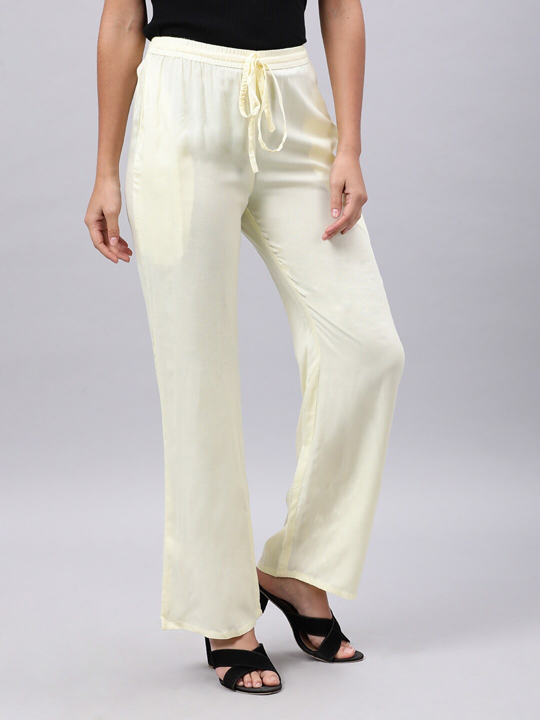 Souchii Cream-Coloured Liva Palazzos - Distacart