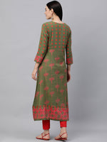 Thumbnail for Kalini Women Green & Pink Ethnic Motifs Printed Pure Cotton Kurta - Distacart