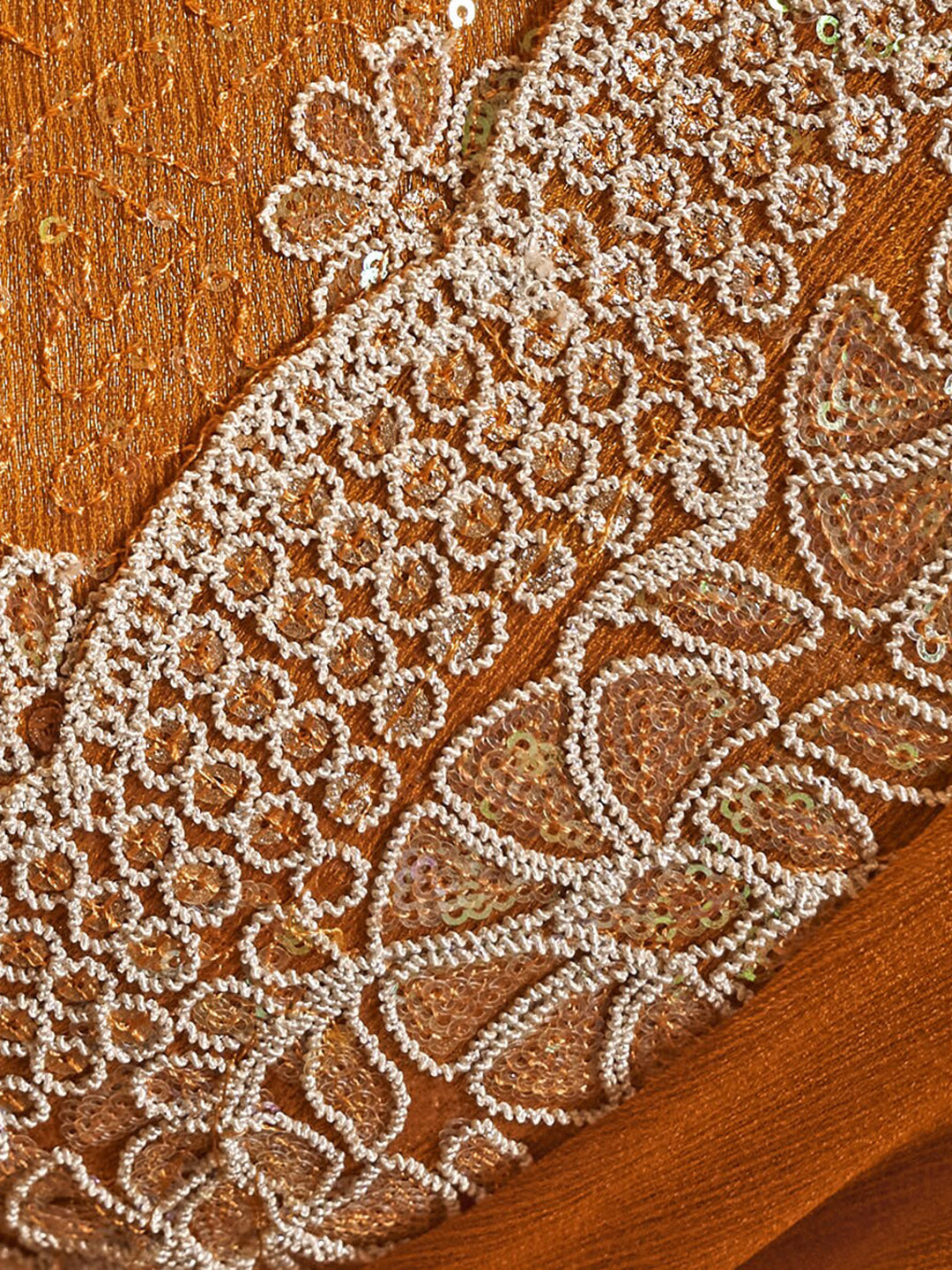 Mitera Mustard Yellow Floral Embroidered Sequinned Pure Chiffon Saree - Distacart