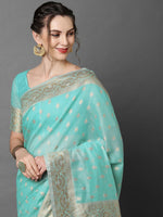 Thumbnail for Mitera Women Sky Blue Ethnic Woven Designed Festive Saree - Distacart