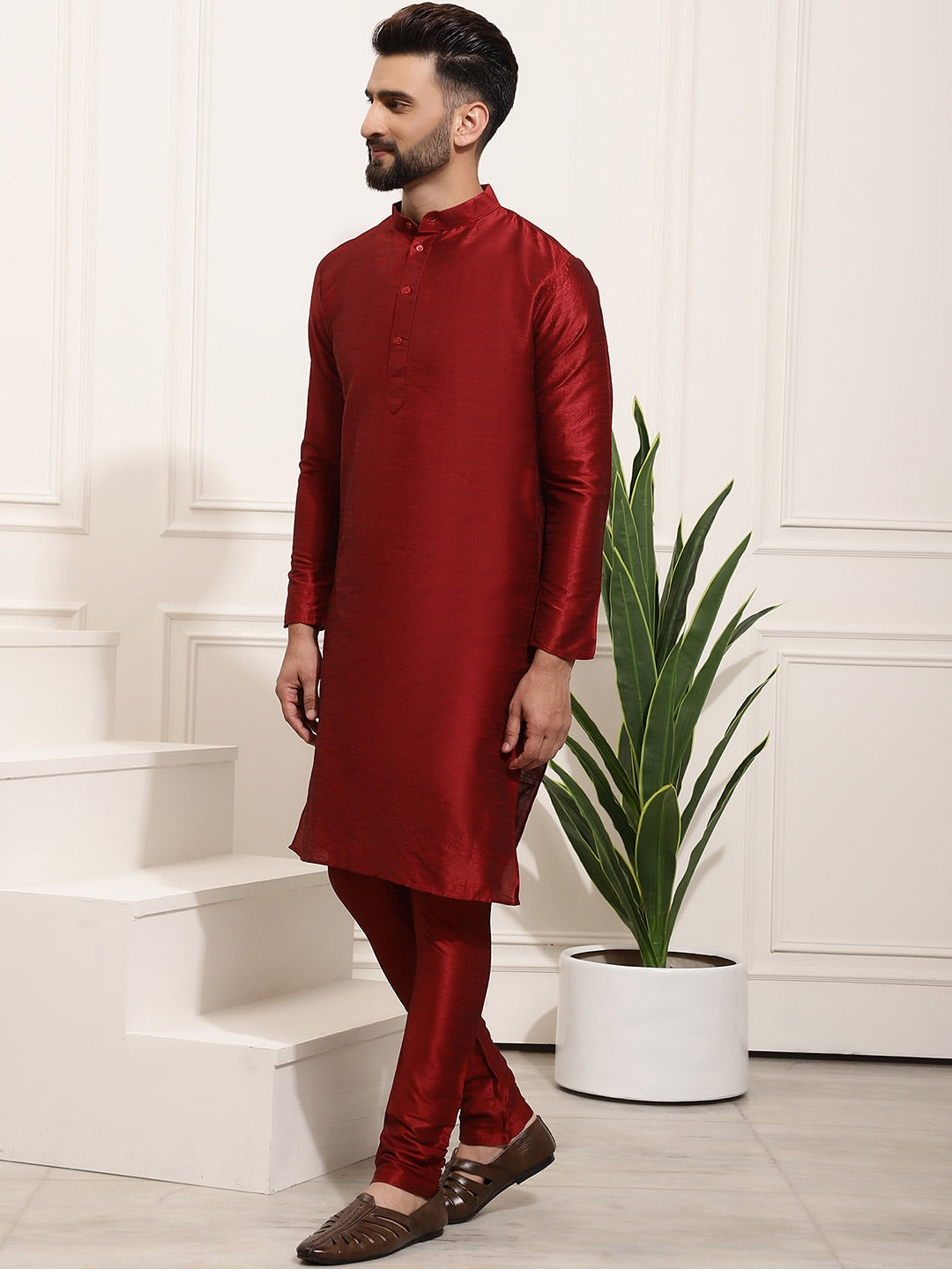 Sojanya Men Maroon Solid Kurta Set & Nehru Jacket - Distacart