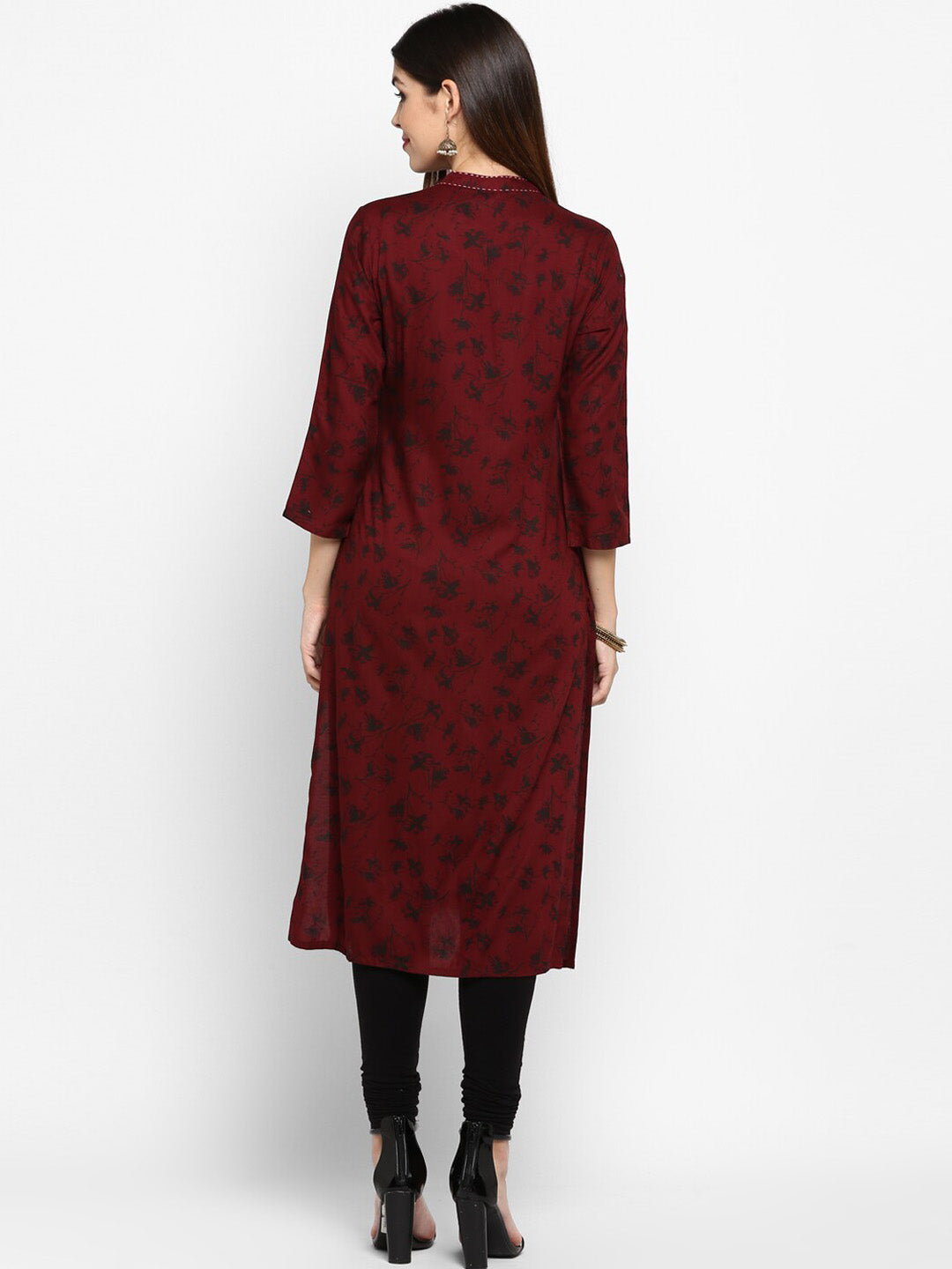 Kalini Women Maroon Floral Embroidered Thread Work Floral Kurta - Distacart