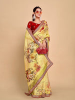 Thumbnail for Sangria Floral Printed Embroidered Organza Saree - Distacart