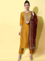 Thumbnail for Kalini Ethnic Motifs Yoke Design Regular Thread Work Kurta with Trousers & With Dupatta - Distacart