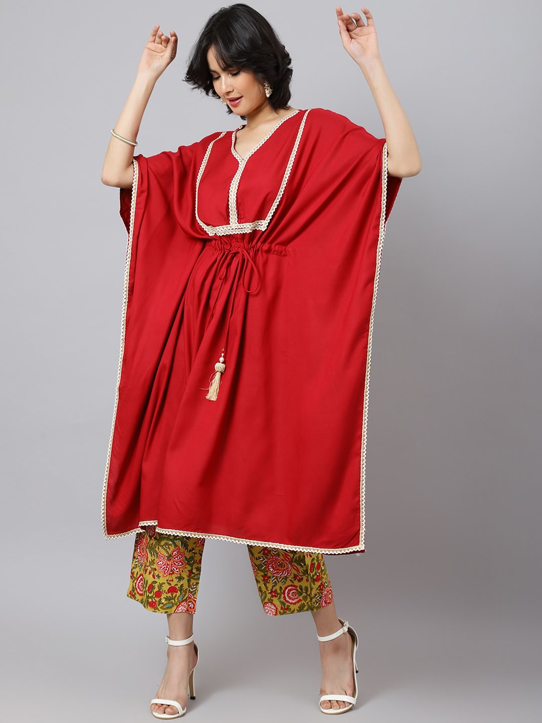 Khushal K Women Gotta Patti Kaftan Kurta with Trousers - Distacart