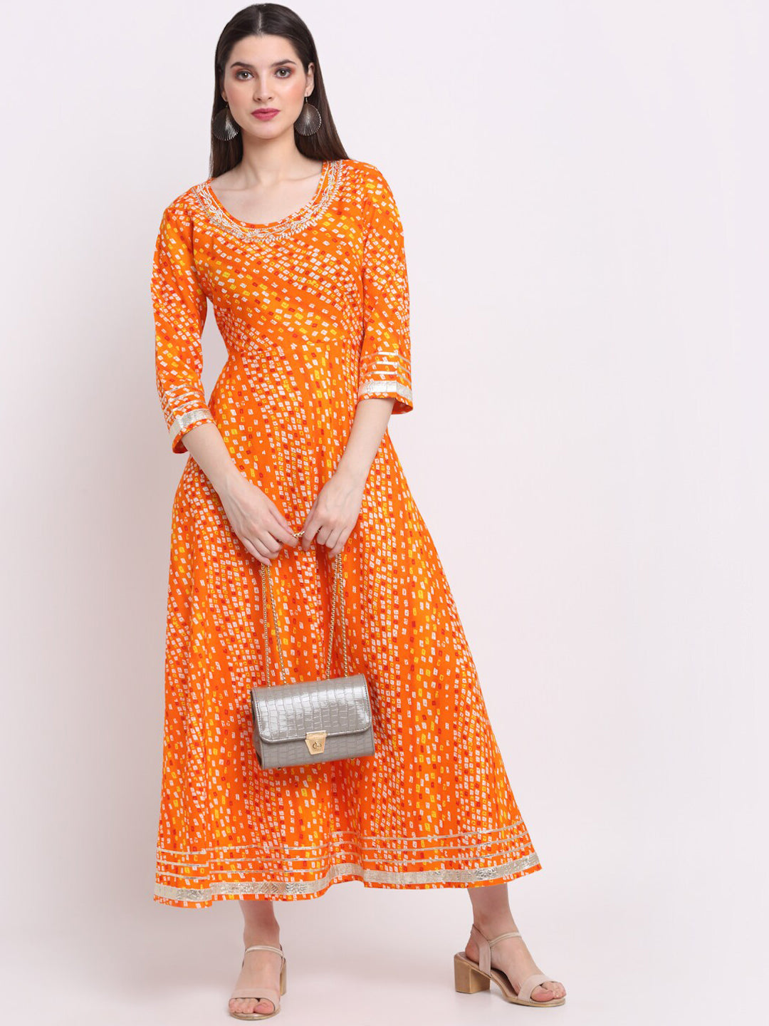 Kalini Women Orange Ethnic Motifs Printed Pastels Anarkali Kurta - Distacart