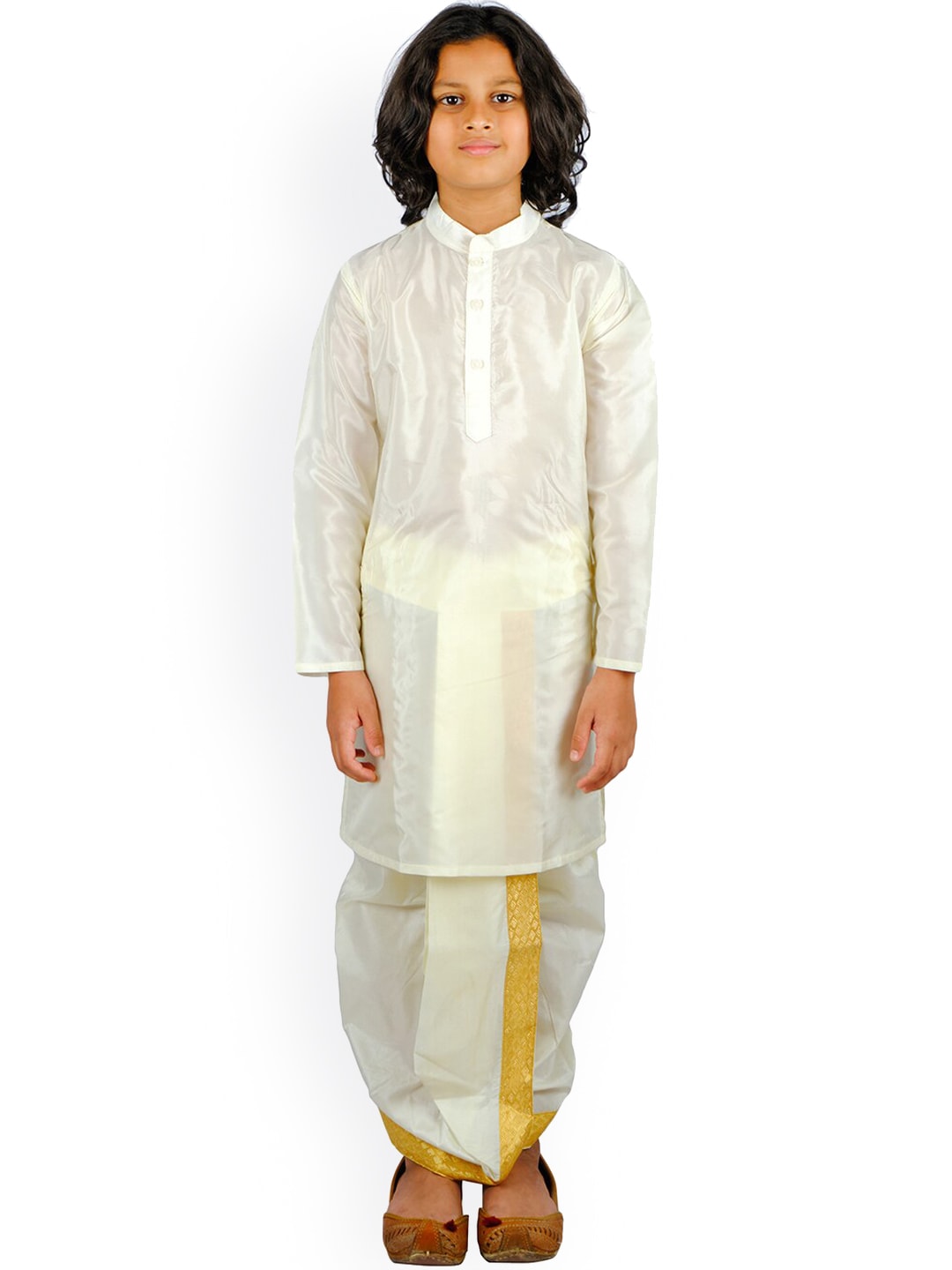 Sethukrishna Boys Cream-Coloured Embroidered Kurta With Dhoti Pants - Distacart