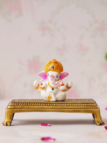eCraftIndia Beige Lotus Flowers Engraved Pooja Chowki - Distacart