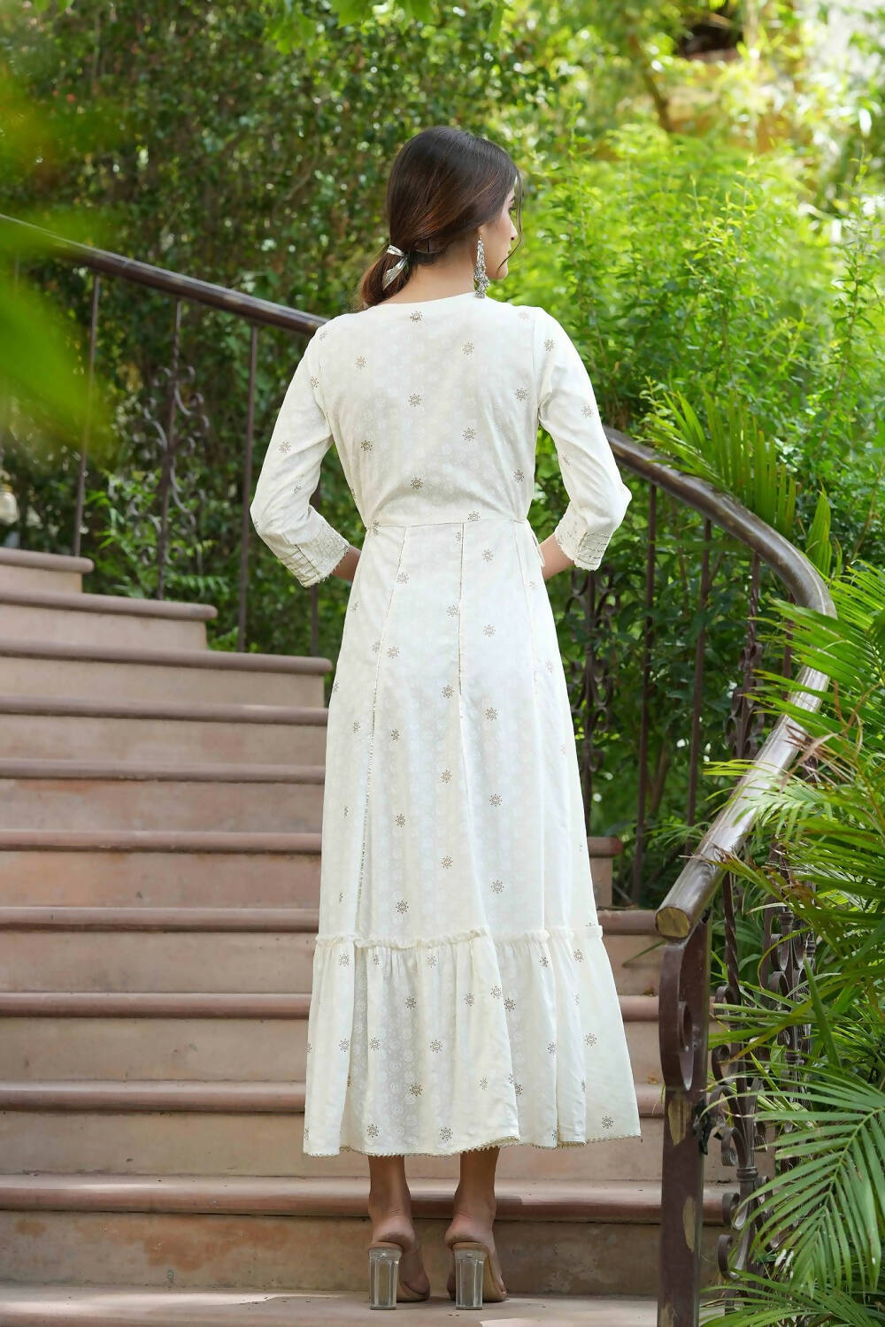 Juniper Off-White Rayon Festive Wear Embroidered A-Line Long Dress - Distacart