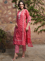 Thumbnail for Sangria Printed Pure Cotton Kurta With Trouser & Dupatta - Distacart