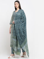 Thumbnail for Kalini Women Grey Ethnic Motifs Printed Pleated Pure Cotton Kurta with Trousers & With Dupatta - Distacart