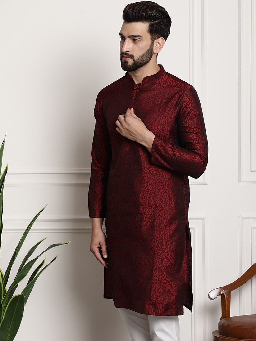 Sojanya Men Maroon Printed Straight Kurta - Distacart