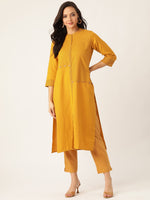 Thumbnail for Sangria Women Mustard Yellow & Black Printed Kurta with Trousers - Distacart