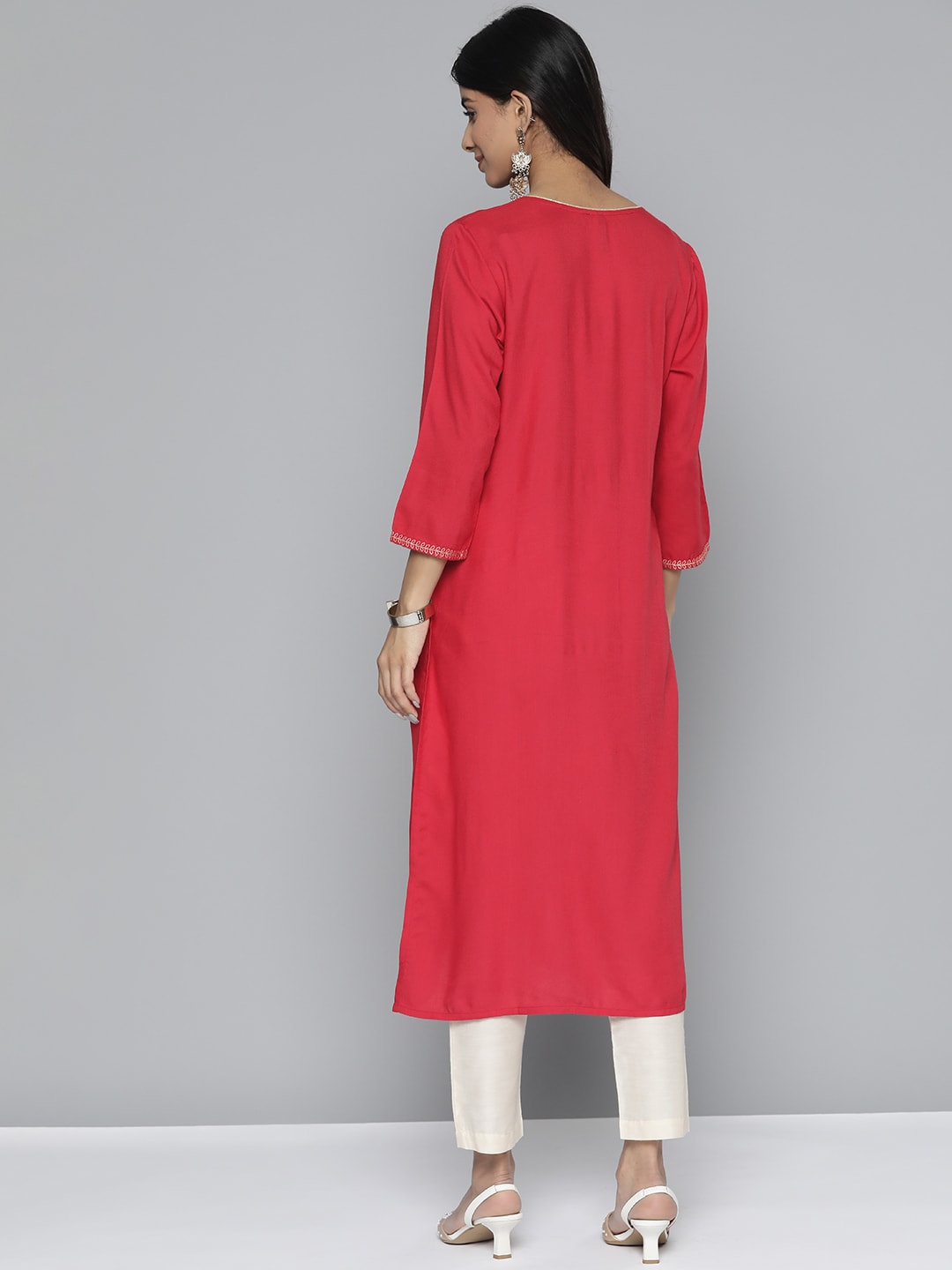 HERE&NOW Women Pure Cotton Ethnic Motifs Mirror Work Angrakha Kurta - Distacart