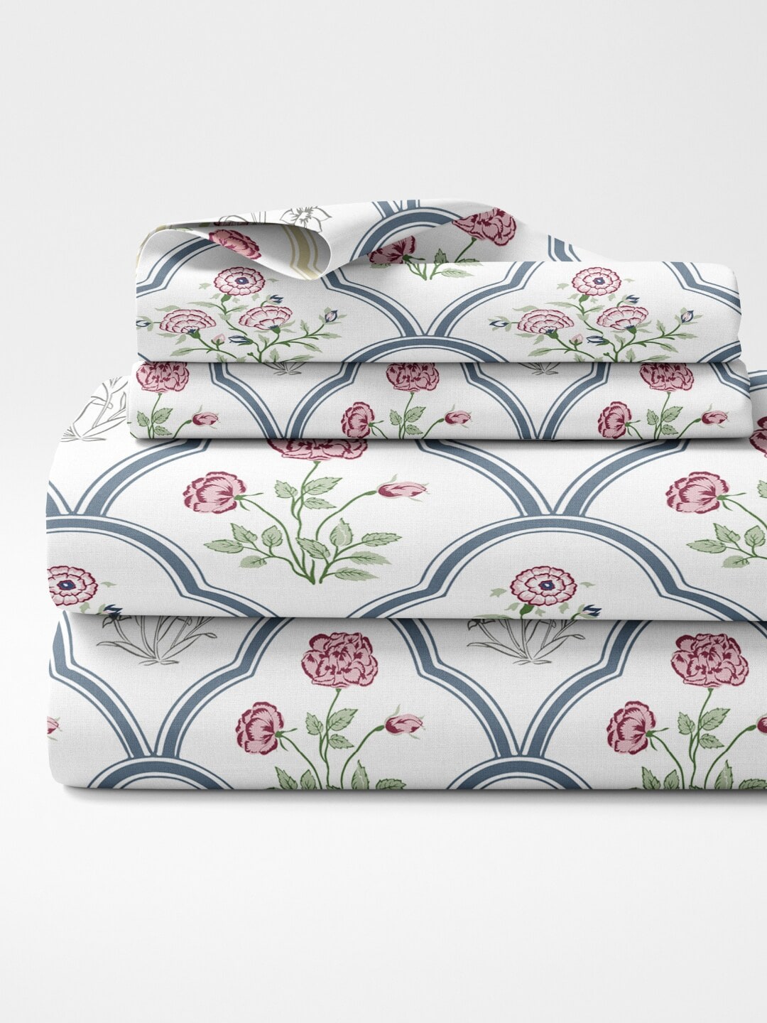 haus & kinder Blue & White Ethnic Motifs 186 TC King Bedsheet with 2 Pillow Covers - Distacart